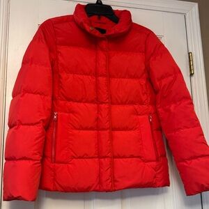 J. Crew Bright Red Quilted Puffer Coat